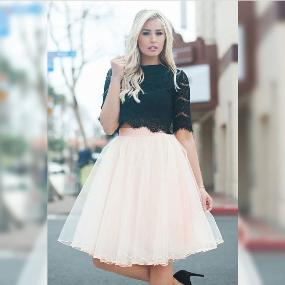 Space 46 Peach Knee-Length Tulle Skirt